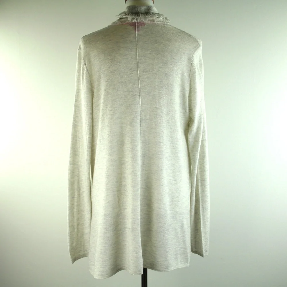 Lilly Pulitzer Bridget Heathered Grey Fringe Trim Open Cardigan Sweater L - Picture 5 of 7
